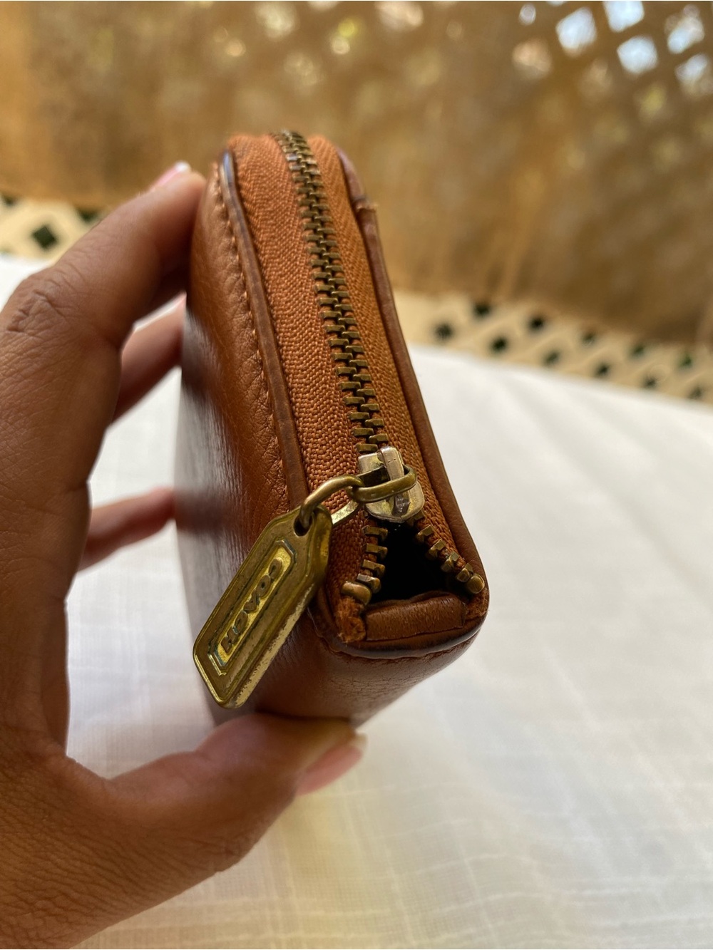 Authentic Coach Small Zipper Card Case Wallet in Tan Brown Leather y2k - Picture 3 of 8